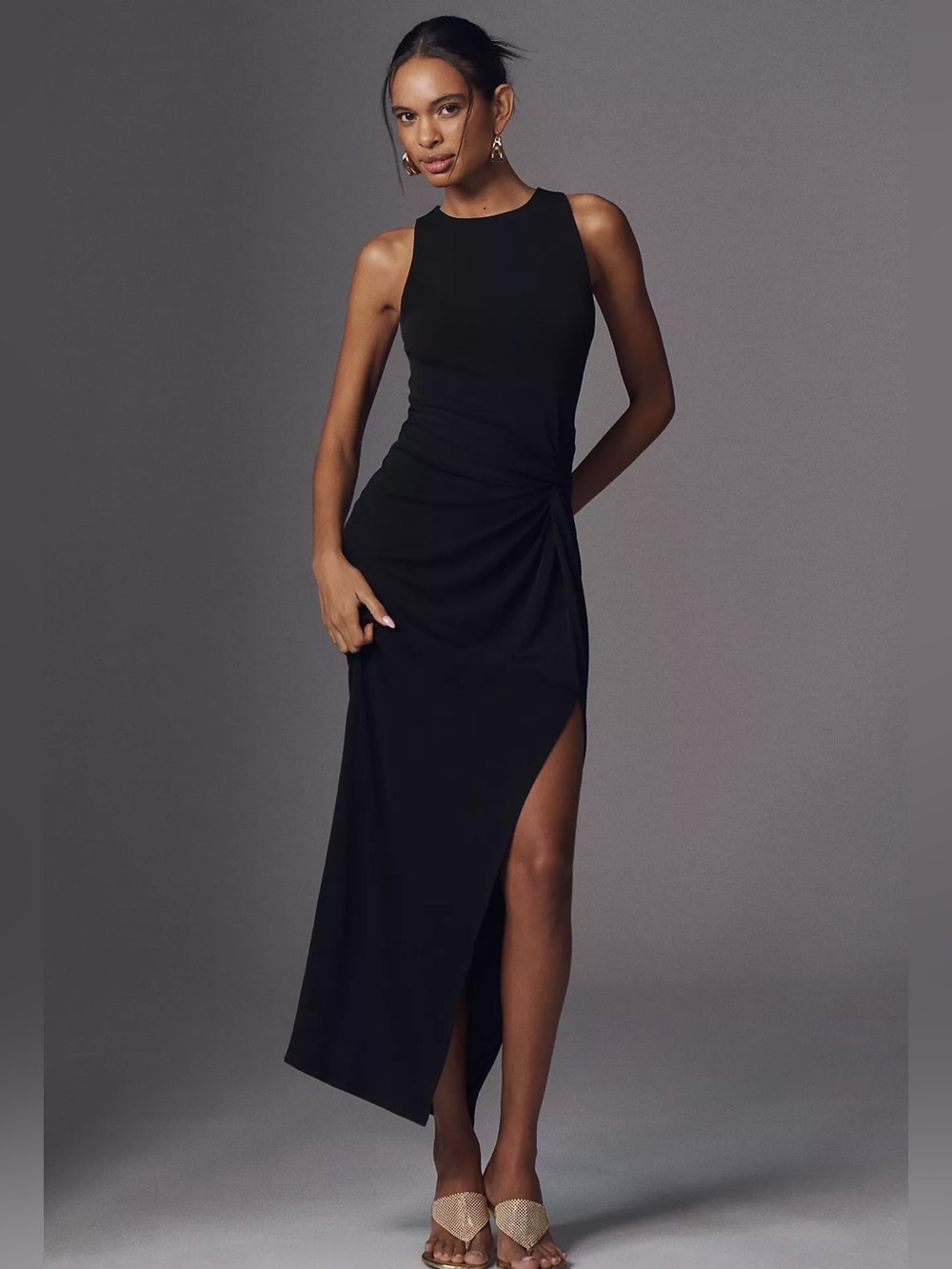 BHLDN ARYA JERSEY HIGH-NECK SIDE-SLIT MAXI DRESS